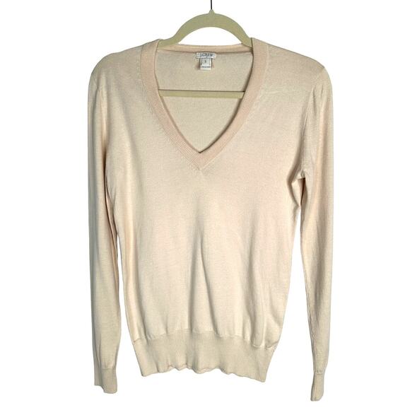 J Crew Womans S Boyfriend Sweater V-Neck 100% Cotton Cream Pullover Winter White - Picture 2 of 7